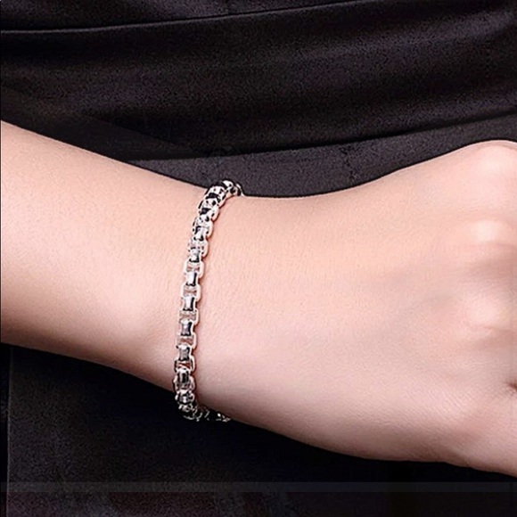 STERLING SILVER BOX CHAIN LINK MATCHING NECKLACE BRACELET SET - Picture 6 of 6